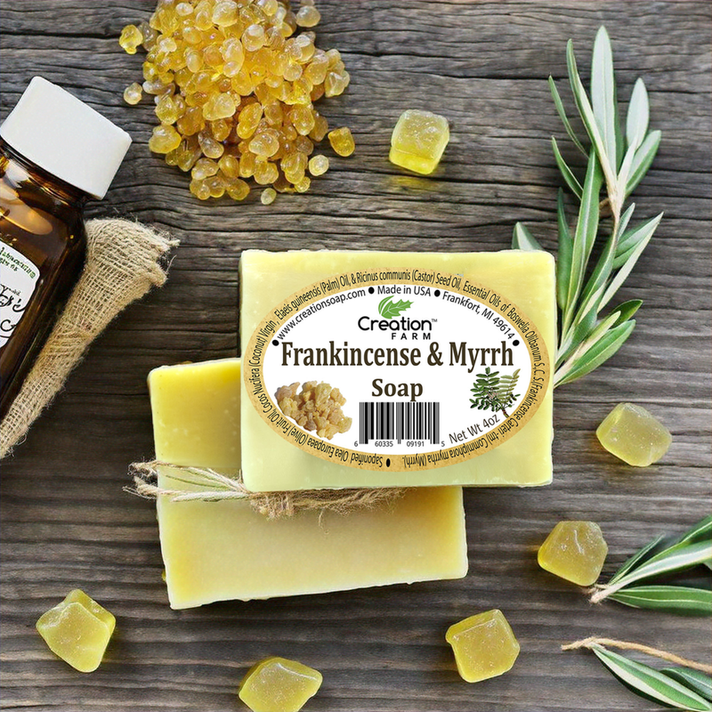 Frankincense & Myrrh Soap Bars, All-Natural Handmade Artisan Soap with Olive, Coconut, Castor, and Palm Oils,- Two 4 oz Bar Pack by Creation Farm