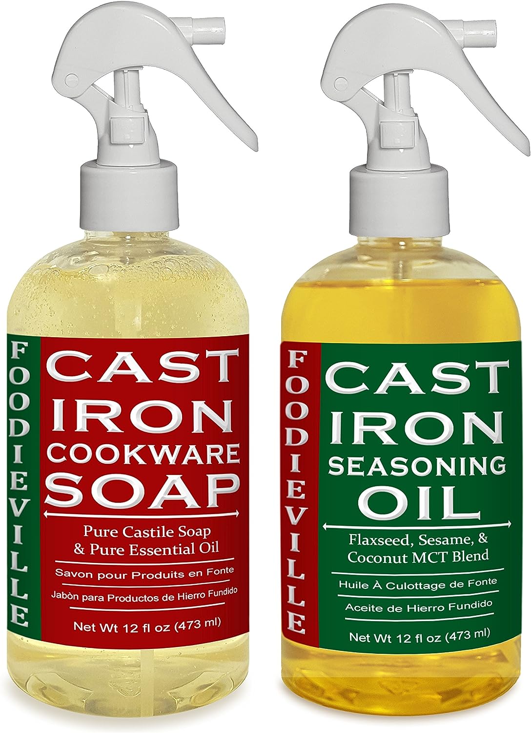 Culina Cast Iron Soap Set & Conditioning Oil & Stainless Scrubber | All Natural Ingredients | Best for Cleaning, Non-Stick Cooking & Restoring | for