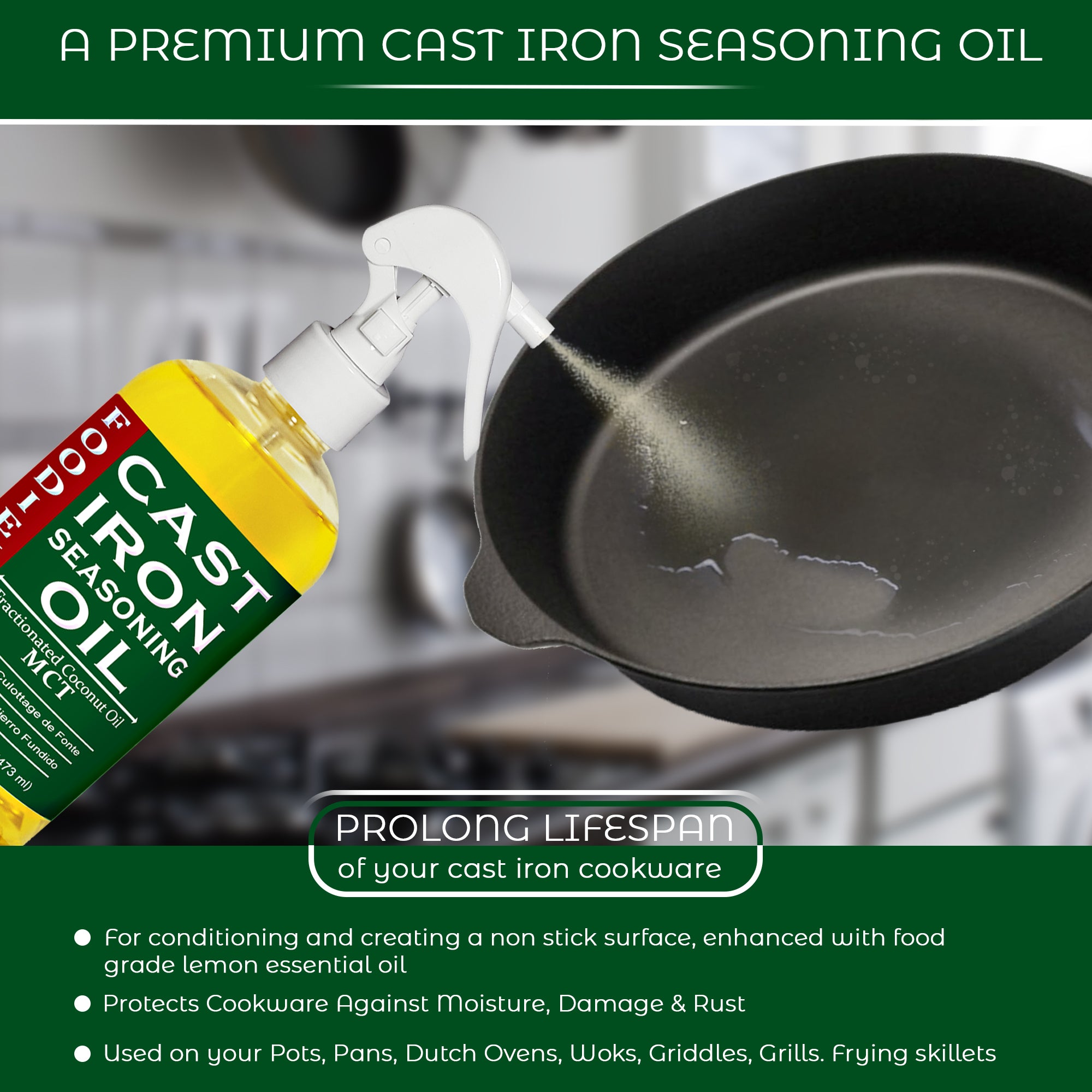 Natural Cast-Iron Soap and Seasoning Oil Bundle